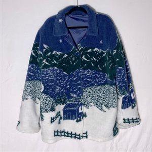 Vintage Winter Scene Reversible Fleece Jacket
